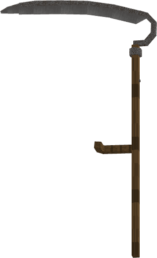 A large farming scythe designed for crop fields, rural NPCs, and medieval harvesting scenes.