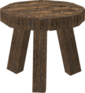 A simple rustic stool for homes, workshops, taverns, and NPC interaction areas.