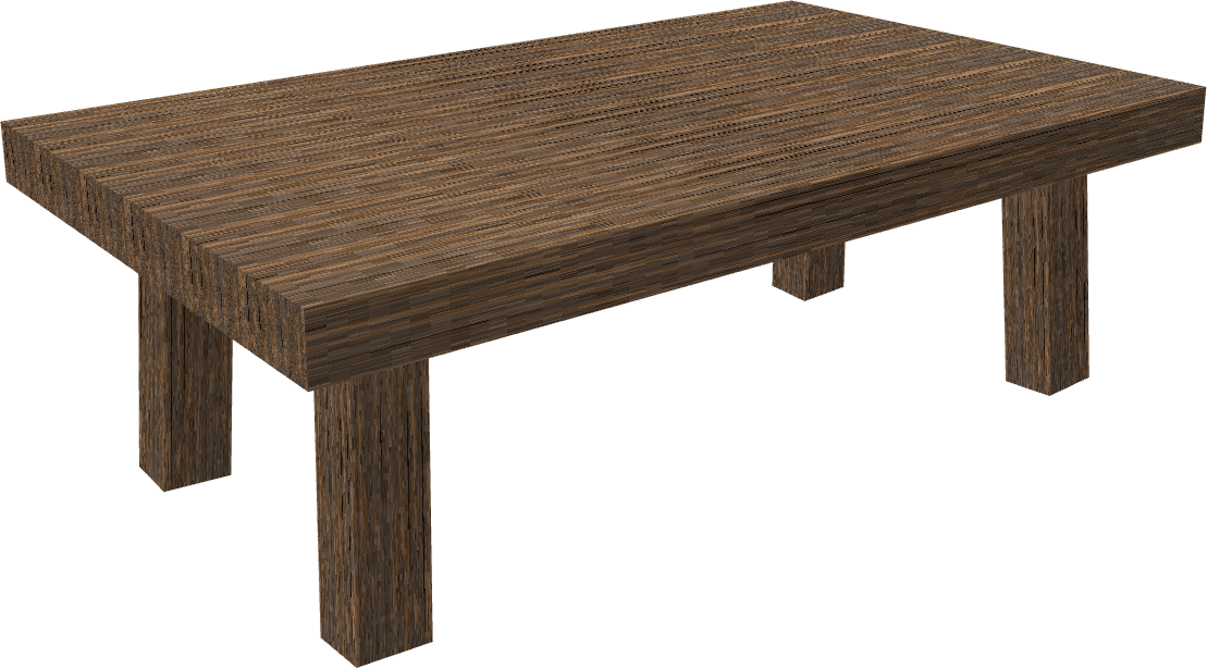 A large wooden table prop for village interiors, crafting stations, shops, or medieval meeting areas.