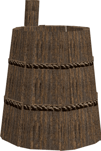 A rustic wooden bucket model suitable for wells, farms, workshops, and village environments.