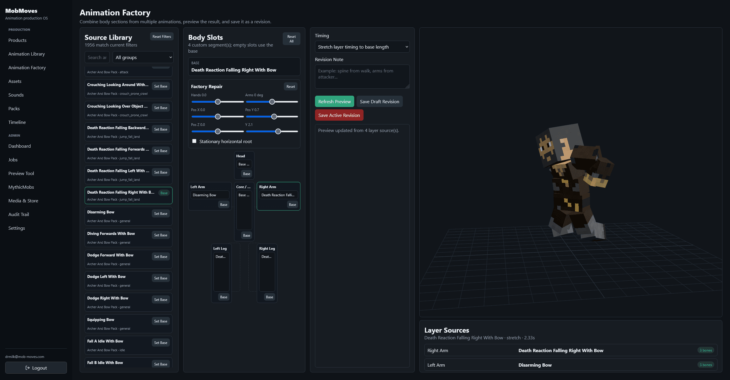 Mob-Moves animation composition workspace